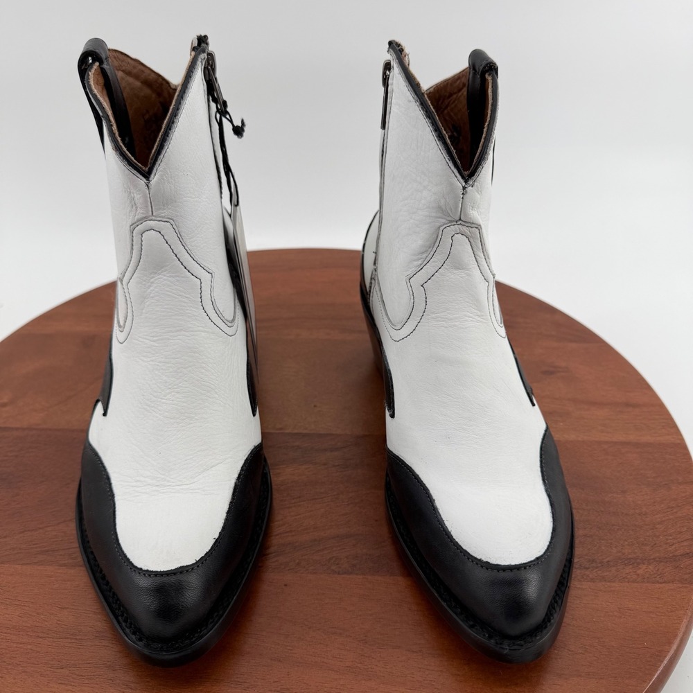 Lucchese M6077 Black White Leather Flame Overlay Side Zip Western Ankle Boots 9B - Picture 7 of 14